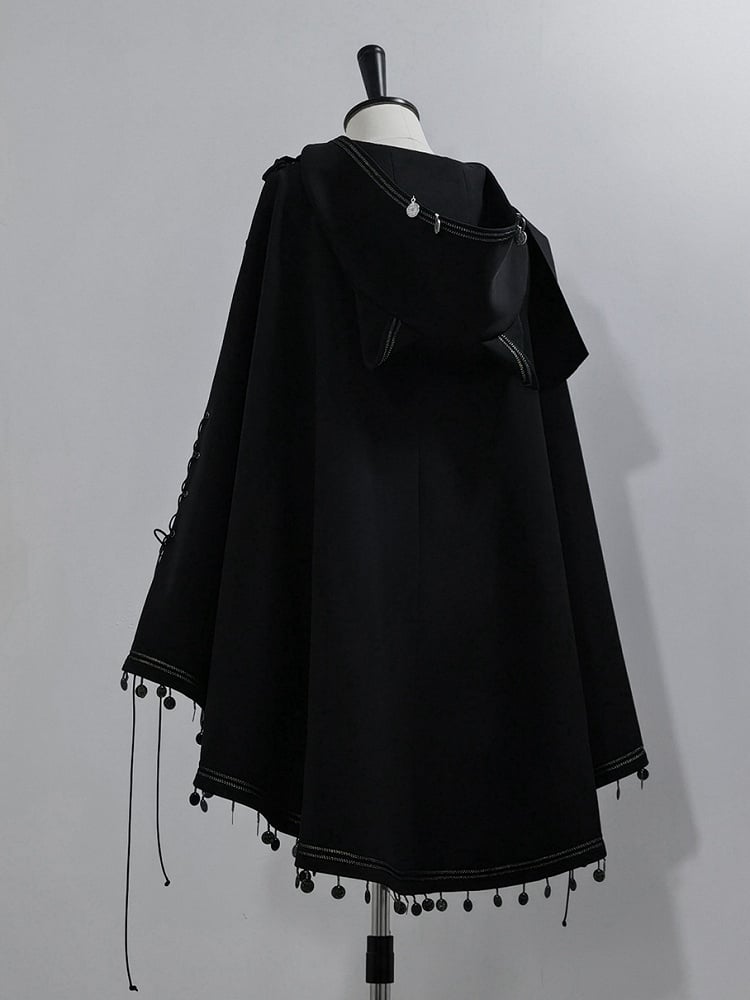 ファッションキャットハイロー耳裾（洗濯機洗い不可、ブラック王子）ケープフード付き