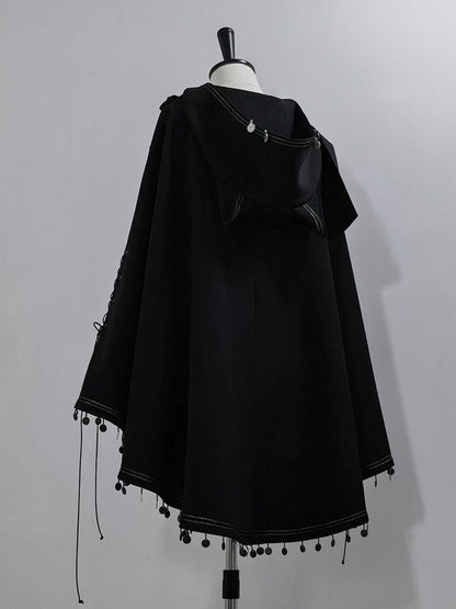 ファッションキャットハイロー耳裾（洗濯機洗い不可、ブラック王子）ケープフード付き