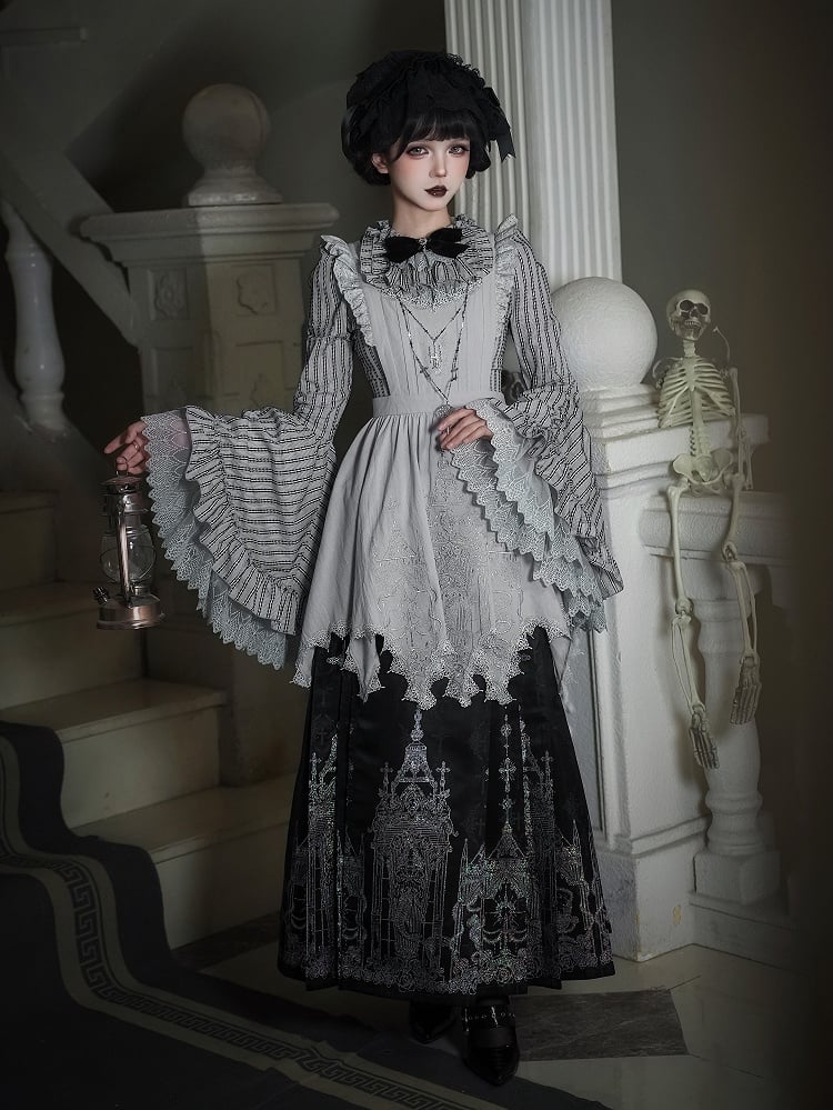 Set Bell Gothic Necklace - Sleeves Hairband Horse-face Lolita + Skirt Apron Shirt Han