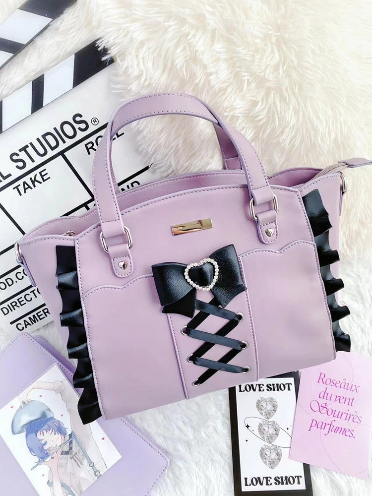 3 Colors Sweet Transparent Window Handbag with Bowknot & Ruffled Trim - Vigorous Girl
