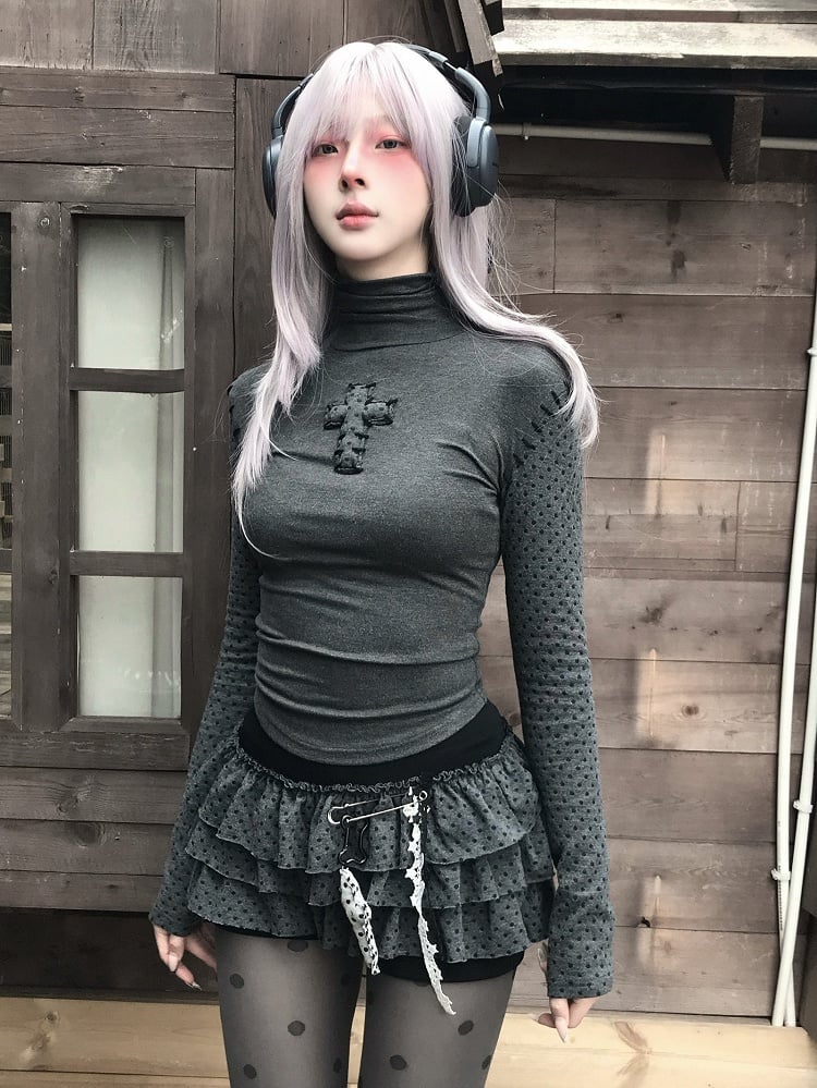 Black Tiered Dot Ruffles Pull-On Grey Polka - Design Skort