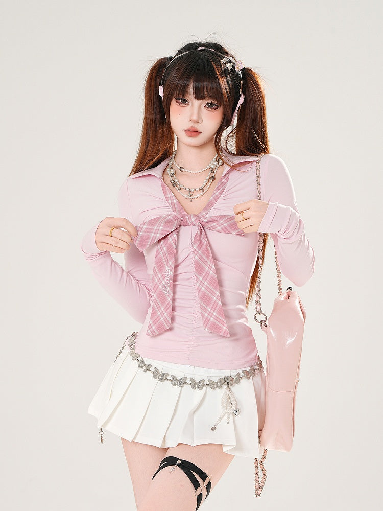 Skirt Black/White with Design Front Button - Pleated Placket Mini Slimming