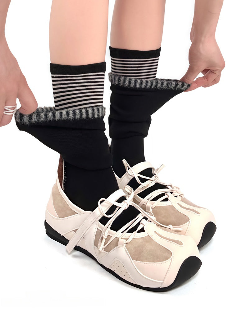 Cotton Design Socks Fake Flared Two-Piece Black/White/Gray
