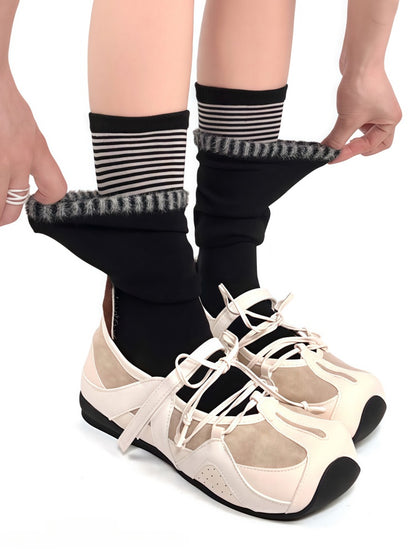 Cotton Design Socks Fake Flared Two-Piece Black/White/Gray
