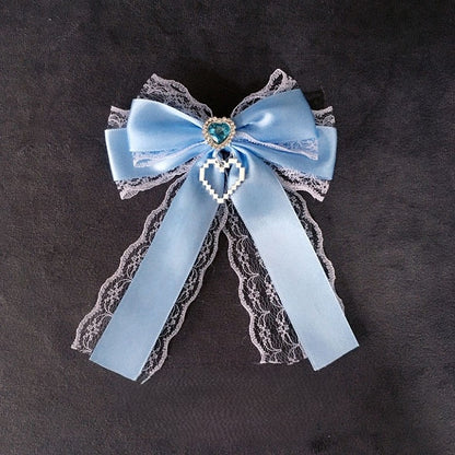 3 Hairclip Colors Bow Lace Heart Rhinestone