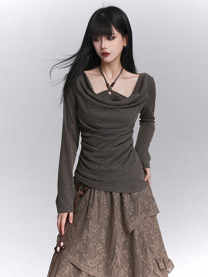 with Coffee Two-Piece Faux Gothic Design High-Stretch Top Halter