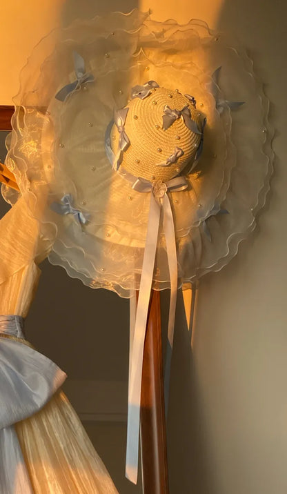 and Straw Bows Blue Hat Bead Yellow Details Large