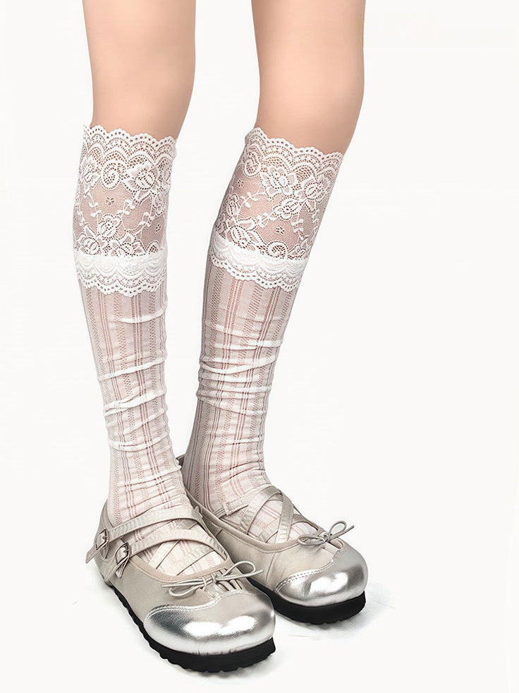 4 Colors Ballet-Style Lace Cuff Breathable Calf Socks