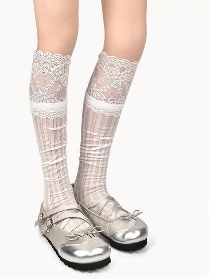 4 Colors Ballet-Style Lace Cuff Breathable Calf Socks