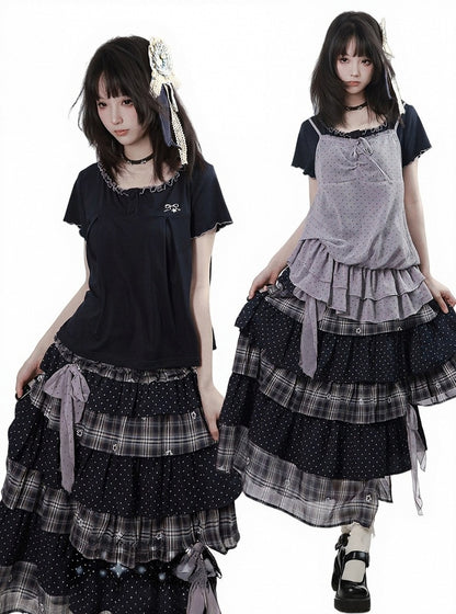 Black Ruffle Short Sleeve Tee - PINK SAVIOR