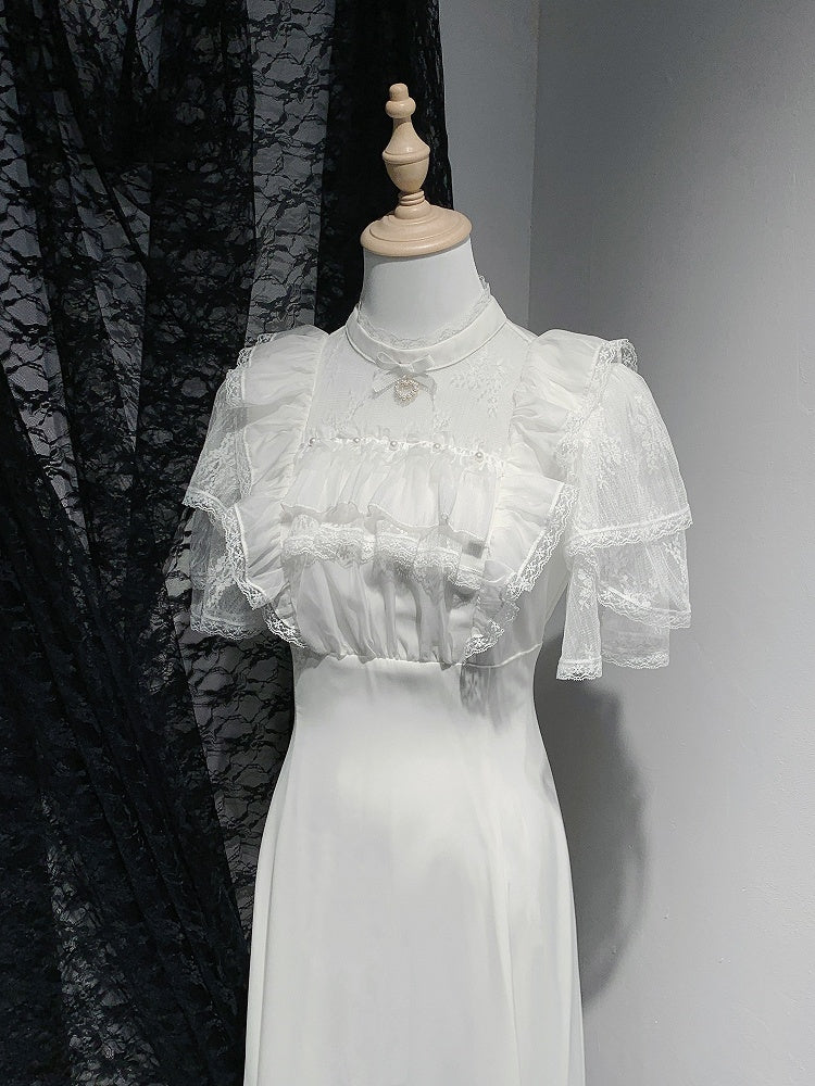 Jirai Kei Schwarz/Weiß Illusion Taille Ausschnitt Rüschen Hohe Spitze Kleid Trim