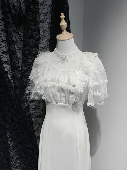 Jirai Kei Schwarz/Weiß Illusion Taille Ausschnitt Rüschen Hohe Spitze Kleid Trim