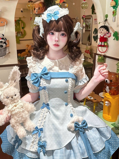 Beige Sweet Lolita Blouse with Blue Ruffle Trim - Sweetheart Dream