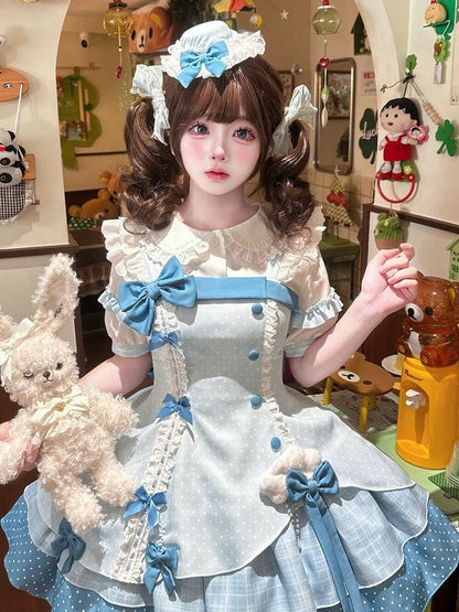 Blue Polka Dot Ruffled Sweet Lolita Jumper Skirt - Sweetheart Dream
