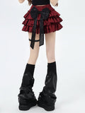 Skirt with Bow Bowknots Sweet Tiered Red Big Free