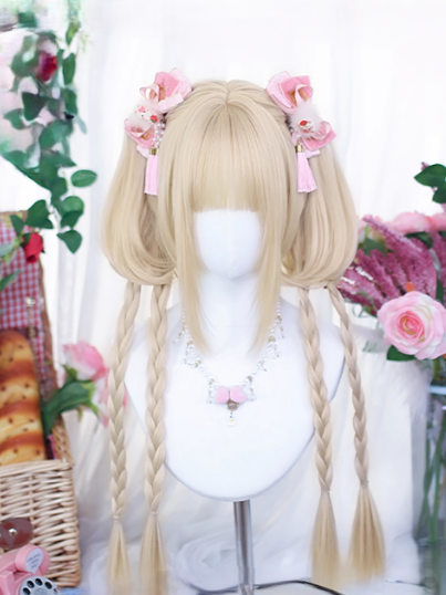 Wig With Braids Cut Full Blonde Bangs Four Short Bob