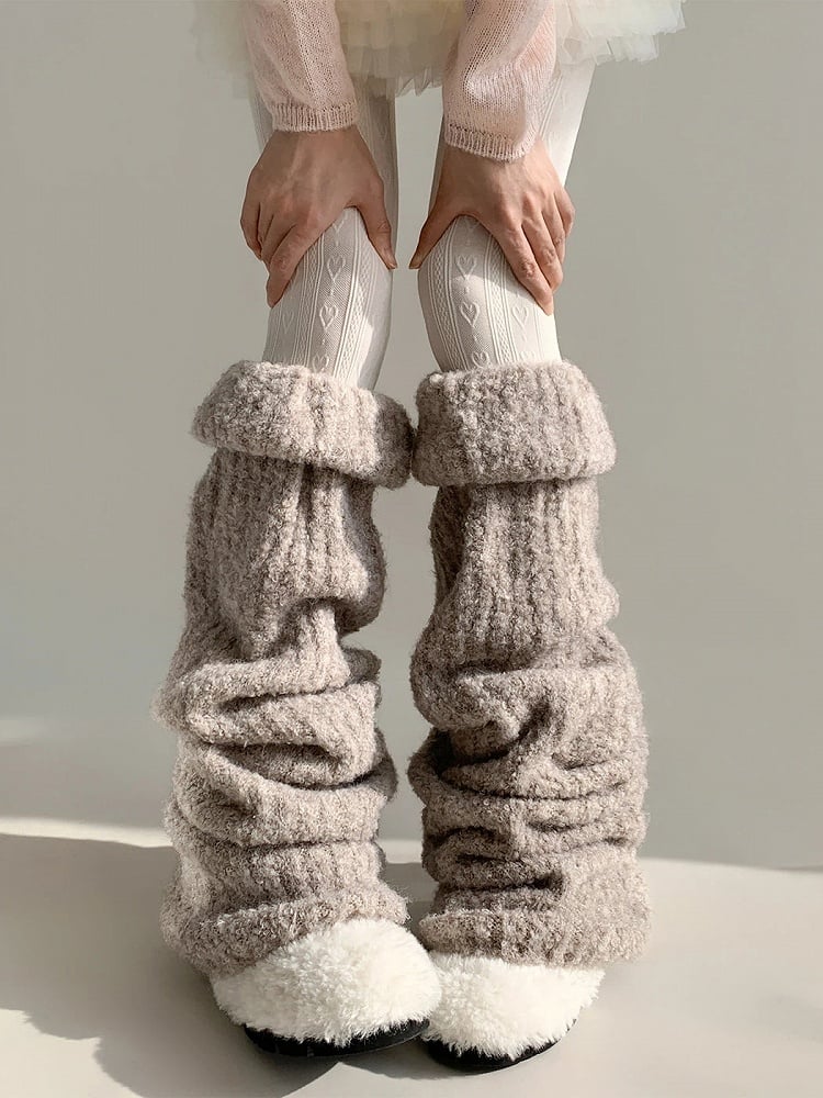 Marled Warmers Knit Slouchy Fluffy Leg