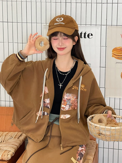 Fashion Long/Short Print Hoodie Brown Millard Vintage Version Prince