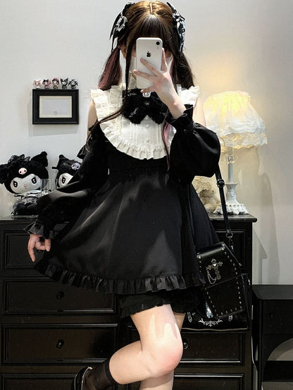 Cutout Jirai Blau/WeißSchwarz/Alle Farben Kei Mit Bluse Schwarz Shorts Schulter Solide