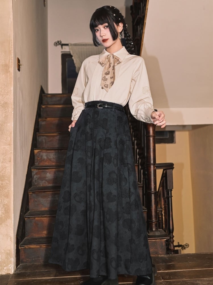 Detachable Leaf - Print Bow Tie Apricot Shirt Set