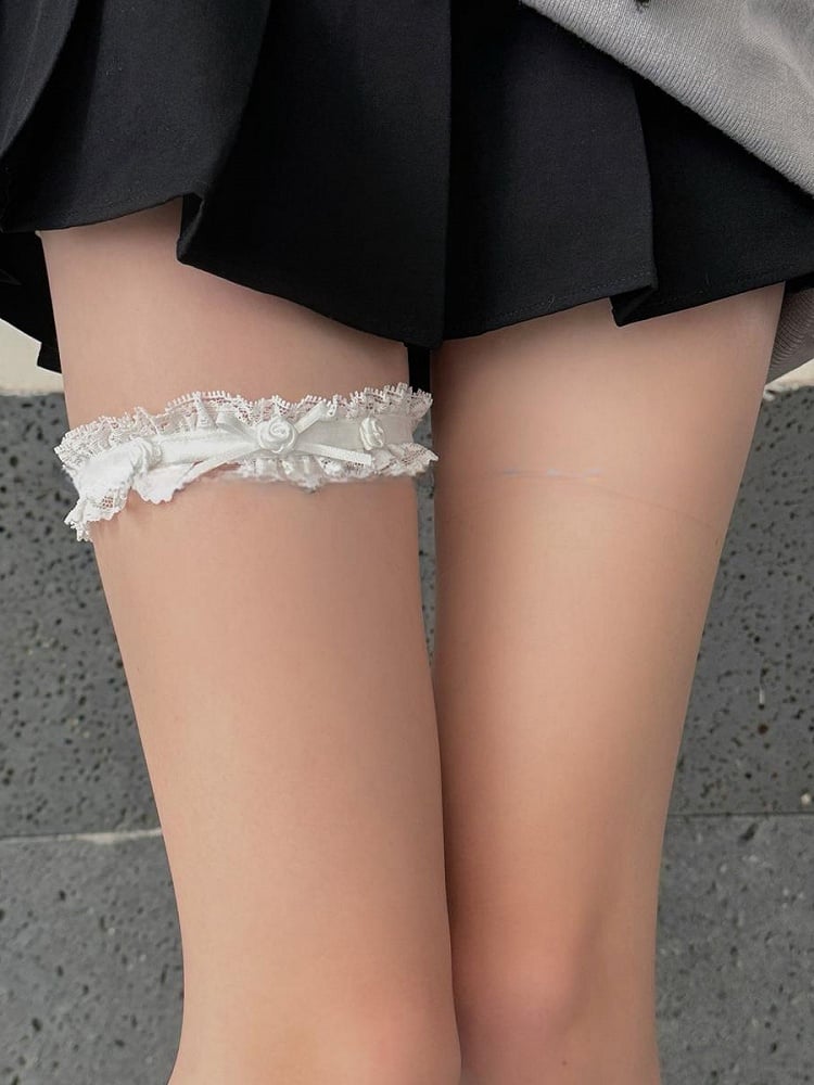 ピンクのスイートローズの蝶結びレーストリムのレッグループ