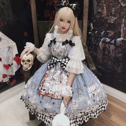 Alice in Wonderland Blue Checkerboard Sweet Lolita Dress