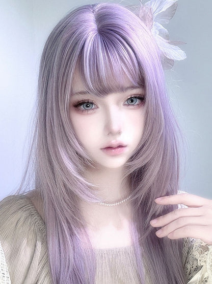 Wig Air Purple with Light Bangs Straight 65CM