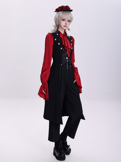 Black Ouji Long Waistcoat with Lace-Up Back and Cutout Details - DevilInspired Exclusive Collection