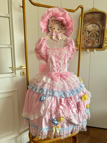 Lolita Candy Ruffle Sweet Multi-Layered Decorations with Pink Dress