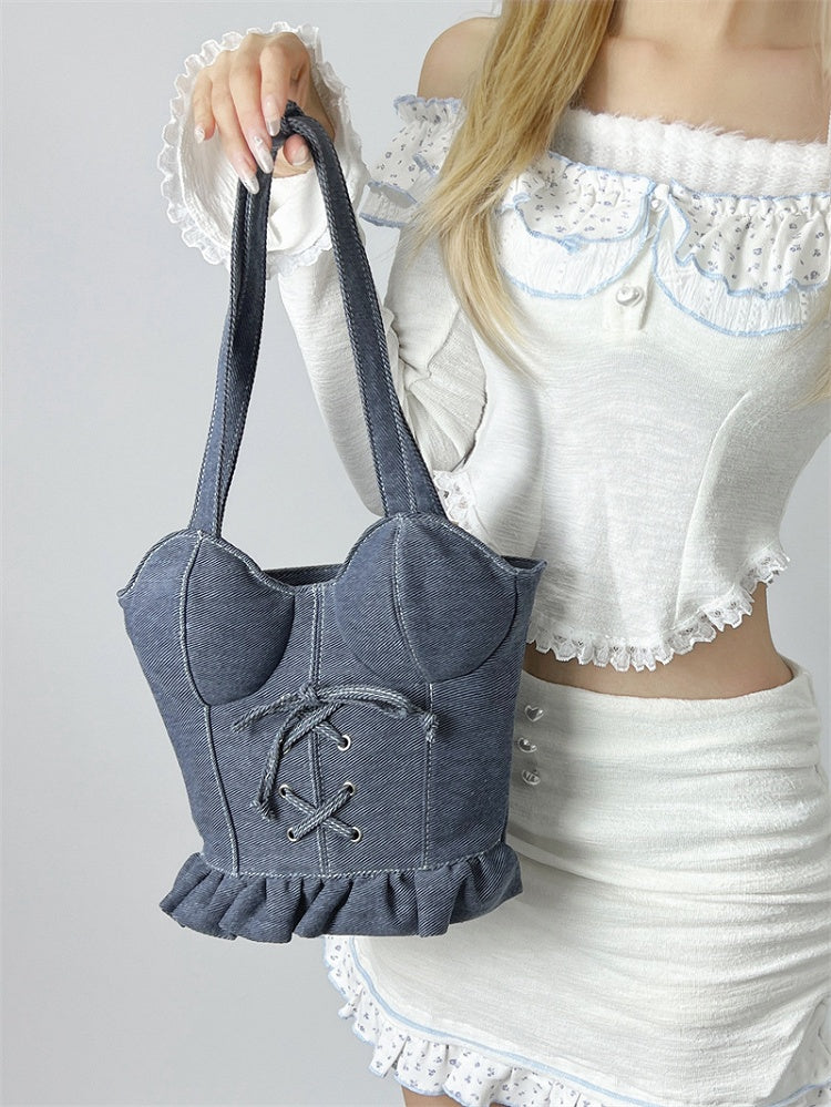 Denim Corset-shaped Crossbody Bag Blue Dark