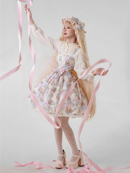 Rabbit Theme Sweet Lolita JSK Dress with Blue Diamond Print
