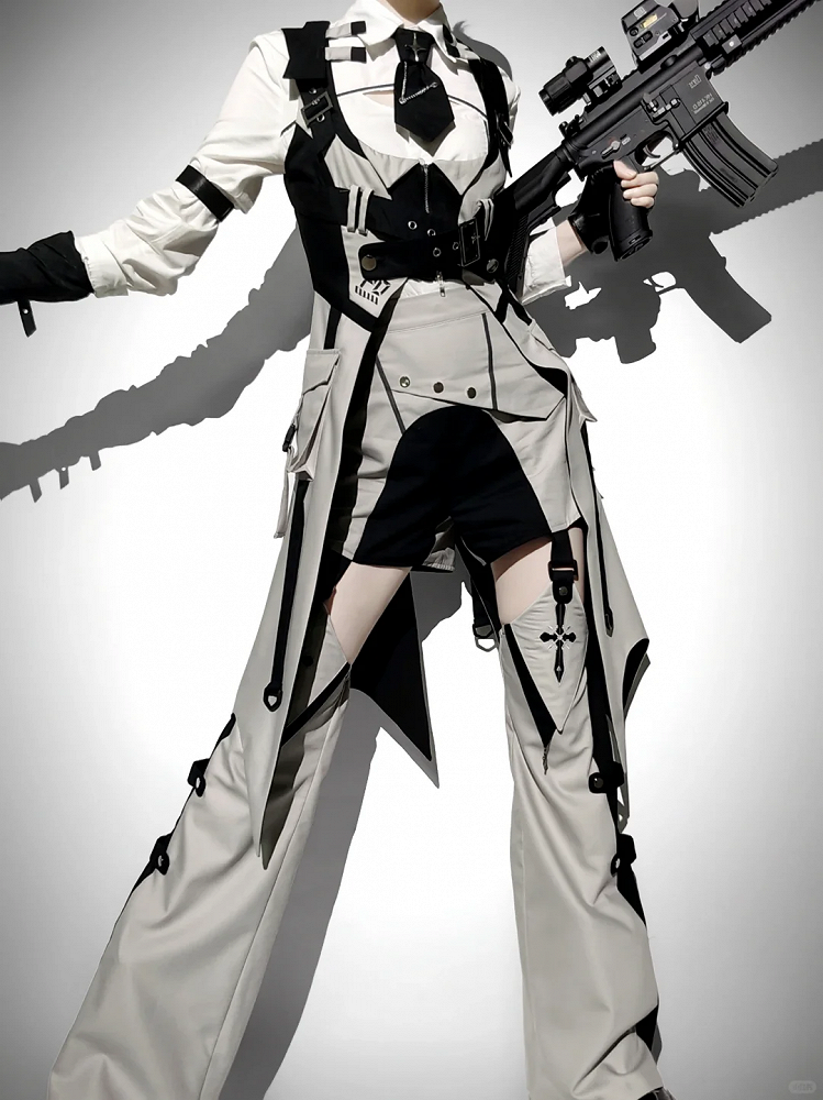Techwear Style Black and Gray Long Sleeve Outfit with Vest and Shorts - Unknown Star