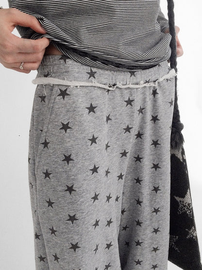 Pants Grey Floor-Length Print Star - Wide-leg