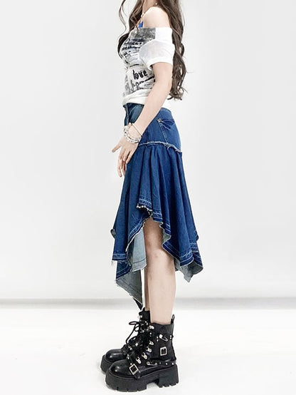 Mermaid Hem Asymmetrical Blue Y2K Skirt