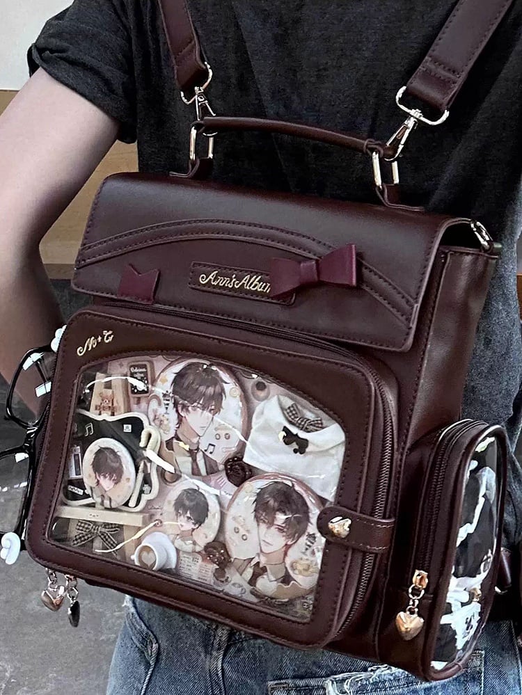 And Bag 2-Way With Window Ita Brown Transparent Decoration Bow