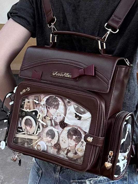 And Bag 2-Way With Window Ita Brown Transparent Decoration Bow