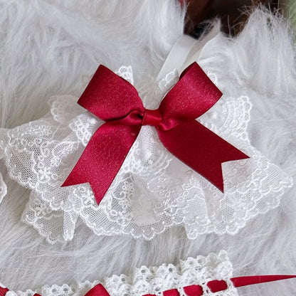 Lace Red Lolita White Bowknot Wrist Sweet Cuffs