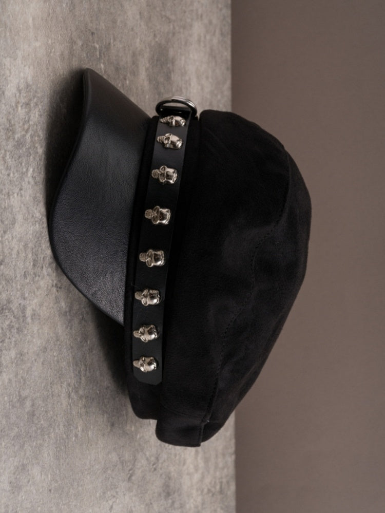 Decorated Gothic Black Design Buckle Hat Skeleton Beret