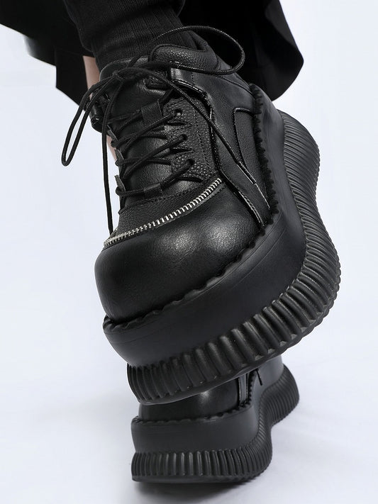 with Black Shoes Lace-up Closure Platform Gothic
