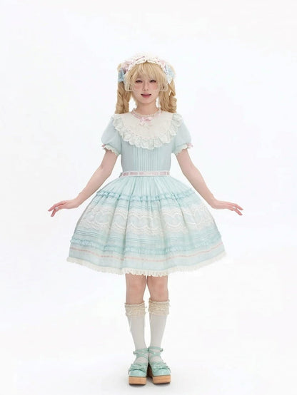Short Mint Green Puff Sleeve Lace Trim Elegant Lolita Dress - Pumpkin Planet