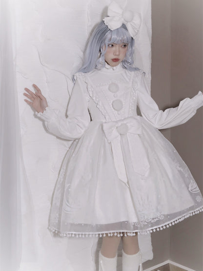 - + White Pattern Snowflake Skirt Full Sweet Set Cape Bow Jumper Big