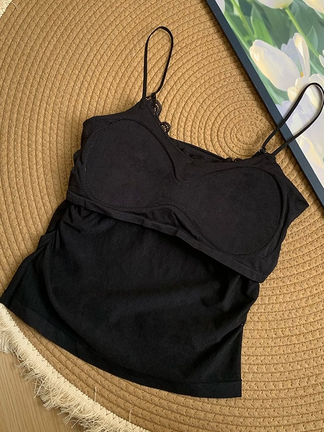 キャミソール アンダーワイヤー サマーカップ トップス 快適 ブラック