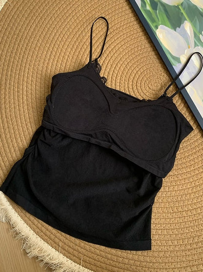 キャミソール アンダーワイヤー サマーカップ トップス 快適 ブラック