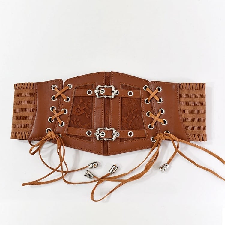 Black/White/Brown Lace-up Corset Punk Gothic Belt Detail