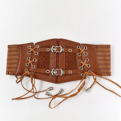 Black/White/Brown Lace-up Corset Punk Gothic Belt Detail