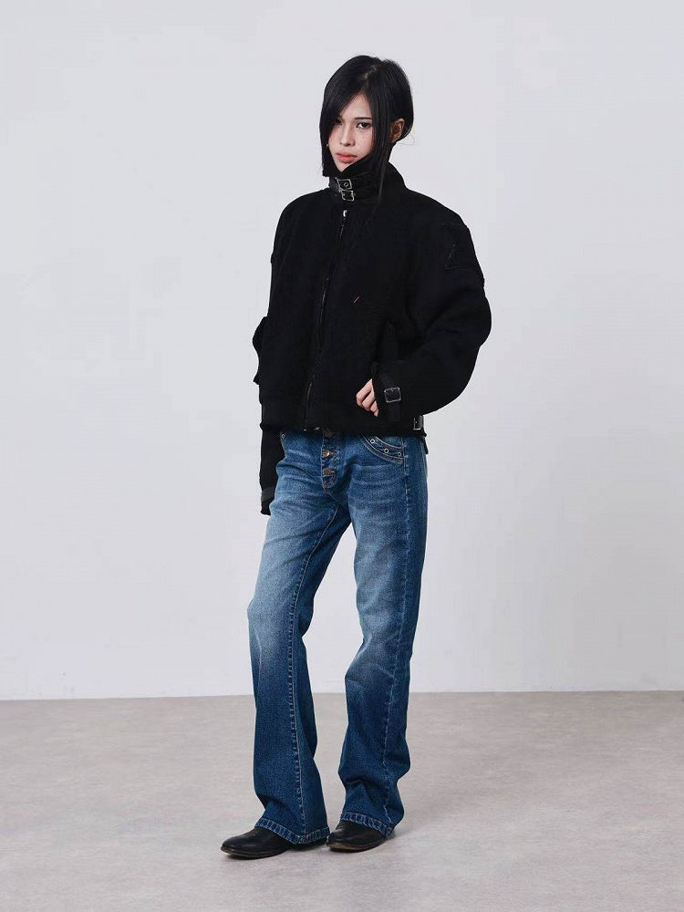 Faded Wash Straight-Leg Jeans in Dark Blue - DETW OnLine