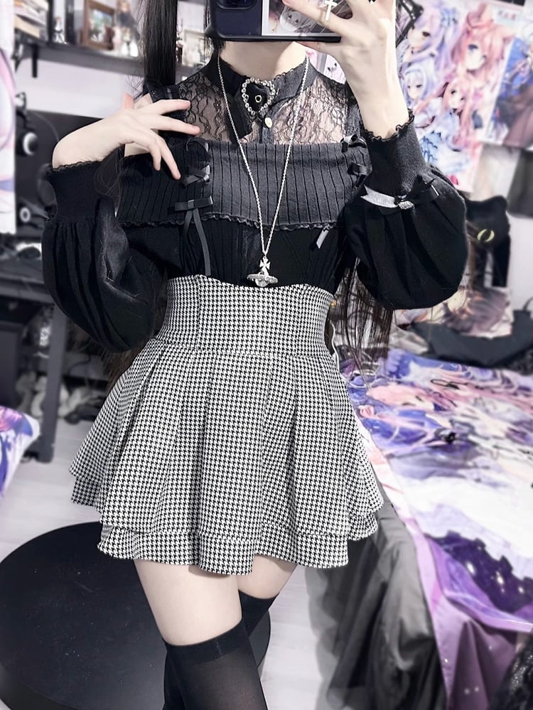 Knit Buckle Black Kei Illusion Sweater: Design Off-Shoulder Jirai Neckline