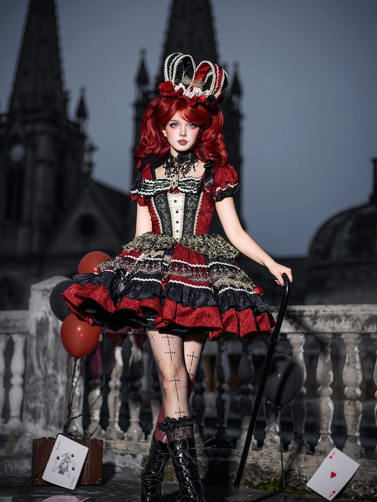 Gothic Lolita Queen of Hearts Dress with Jacquard & Embroidery Detail - Dream Magic Box