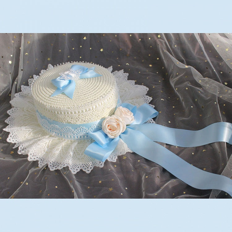 Accents and Lolita Ruffled Straw Flower Lace Options – 9 Hat with Bow Color