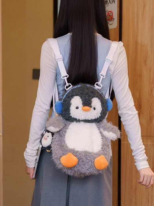 Backpack Plush Gray Cute Penguin